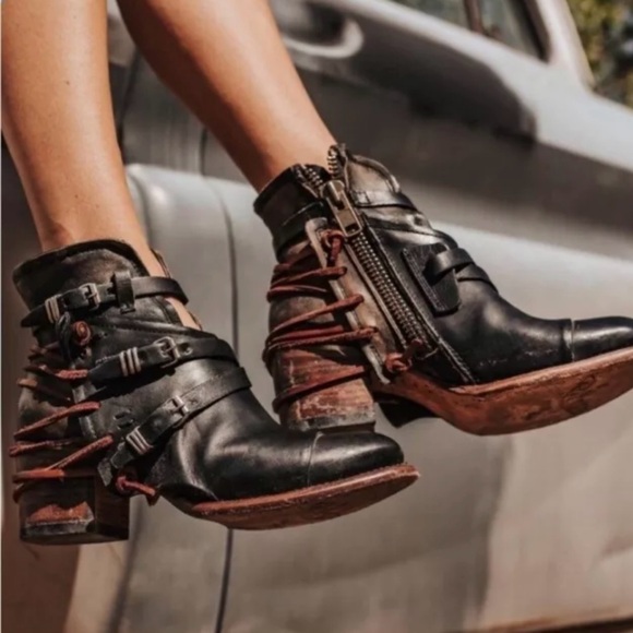Freebird Crue Black Multi Leather Ankle Boot Rustic Western Size 8 New In Box - Picture 12 of 13